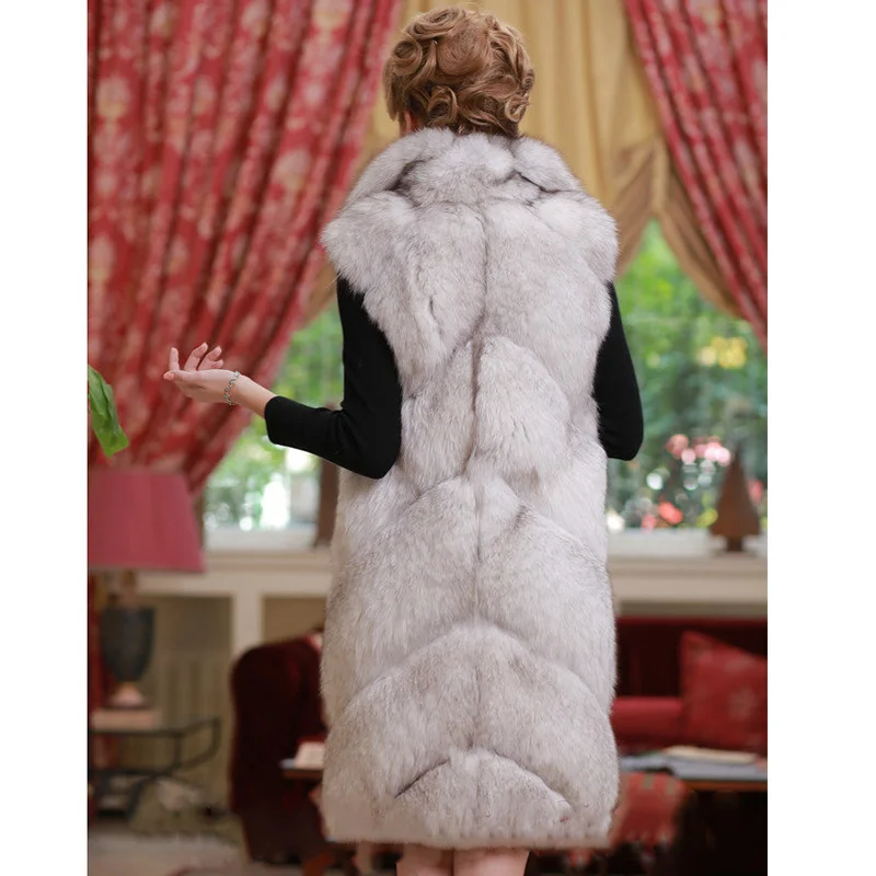 Robe Natural down Color Peau Femmes Naturelle Fursarcar Toute 100 Hiver Manches Est Parc Turn Col Gilet Chaud La Fourrure De Renard Avec Cm Épais Sans Szz5gqx