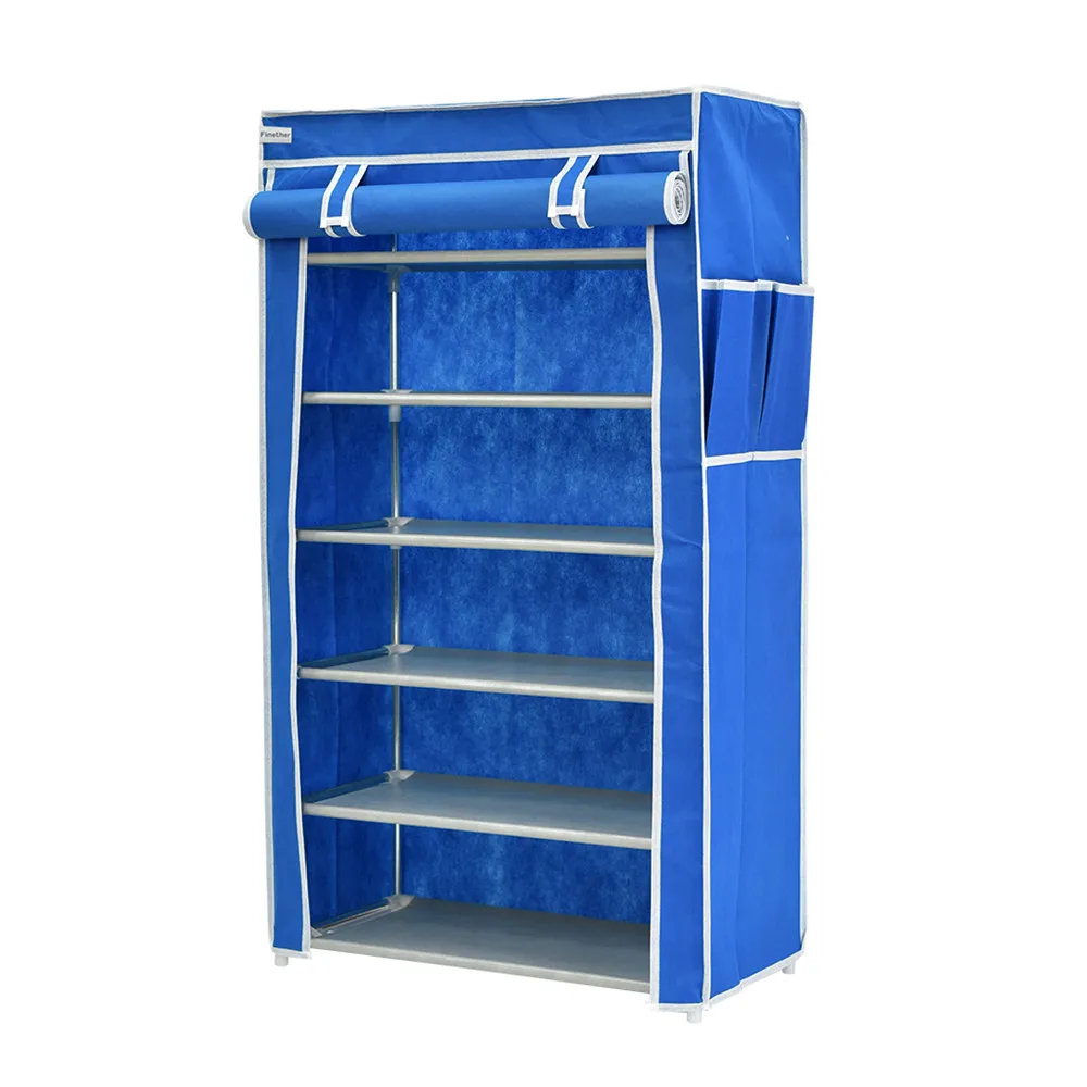 Finether Non-Woven fabric Shoes Storage with Side Pockets-Blue0