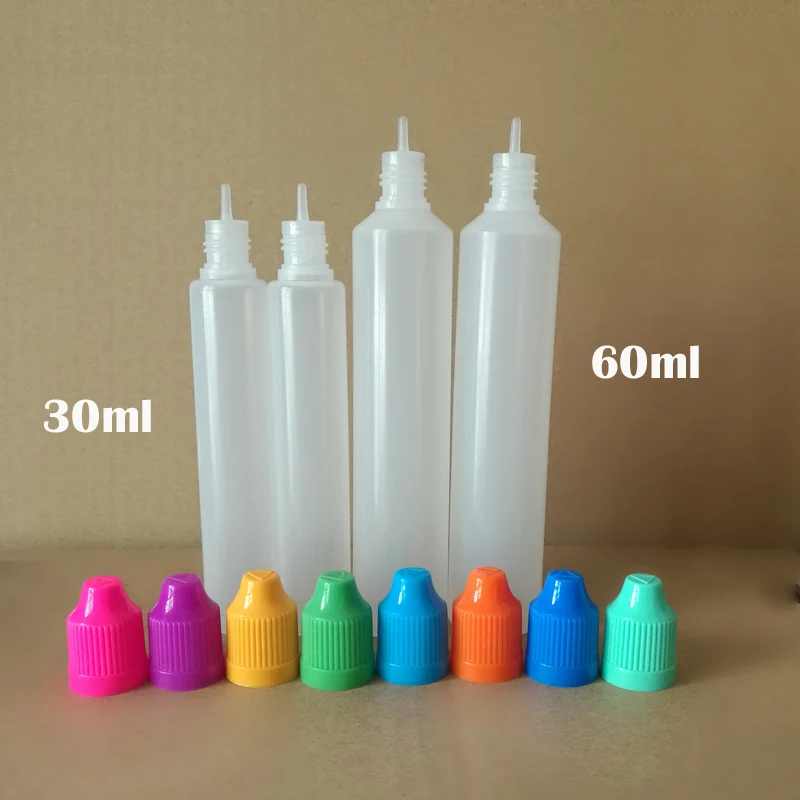 

30ml 60ml Pen Shape Bottle Empty Long bottles with Child Proof Caps and fine Tips for E Liquid LDPE Eye Drops Storage Bottle