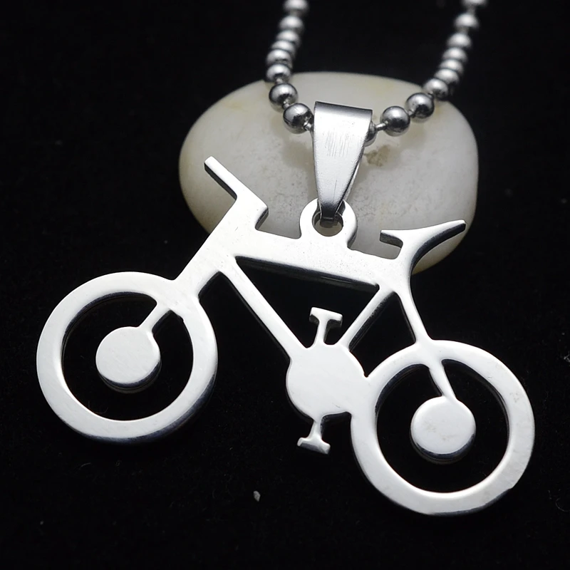 Silver Tone Stainless Steel Bicycle Charm Pendant Necklace W/O SS Chain 60CM Longin Pendant
