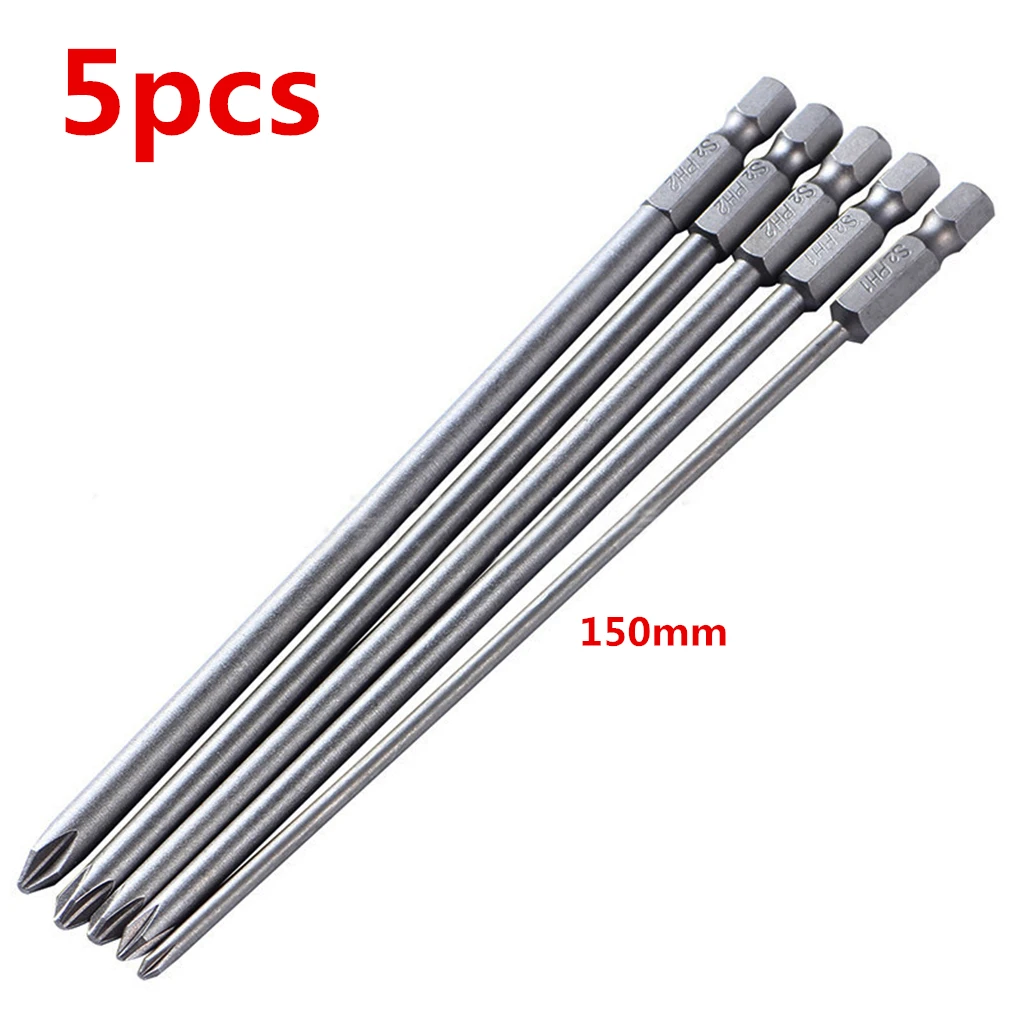 

5 pcs/set 1/4'' 150mm Long S2 Magnetic Cross Head PH1 PH2 Electric Screwdriver Bit Hand Tool