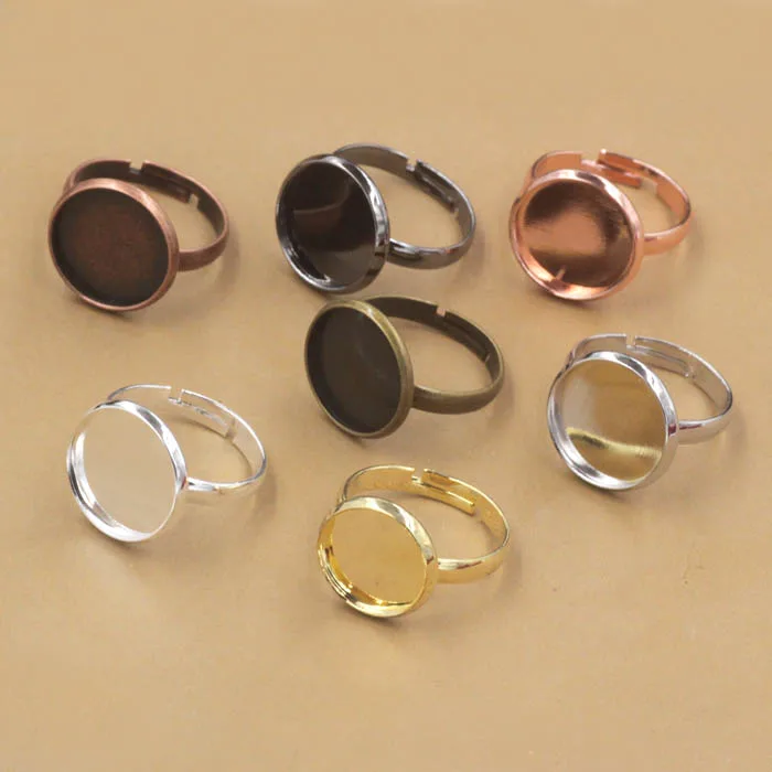 Adjustable Kids Ring Settings Blanks Round Smooth Bezel Resin Cabochon