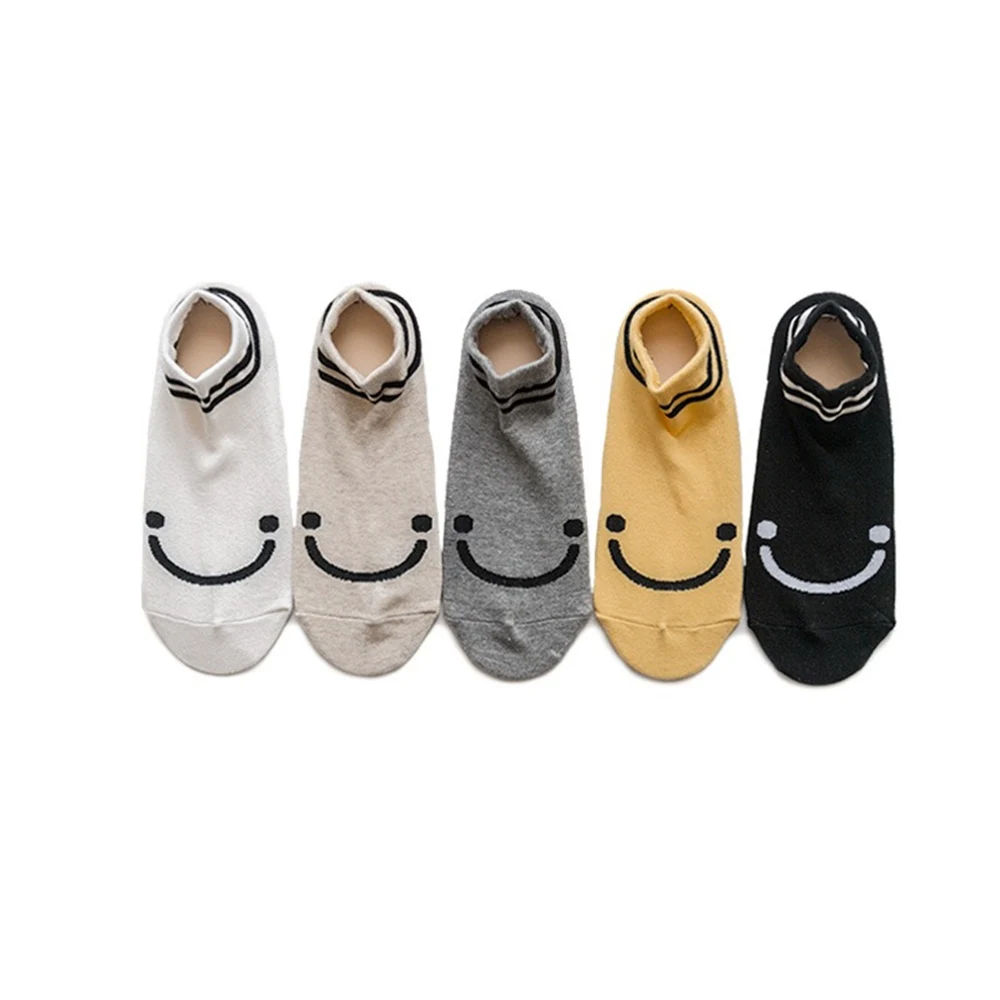 

Summer Cartoon Cotton Thin Women Boat Socks Creative funny two bar smiley face boat socks Female Cute Kawayi Girls Stripe socks