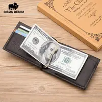 BISON DENIM Cow Leather Wallet Men Money Purse With Zipper Coin Pocket ID Card Genuine Leather Mini Purse For Men W9348 2