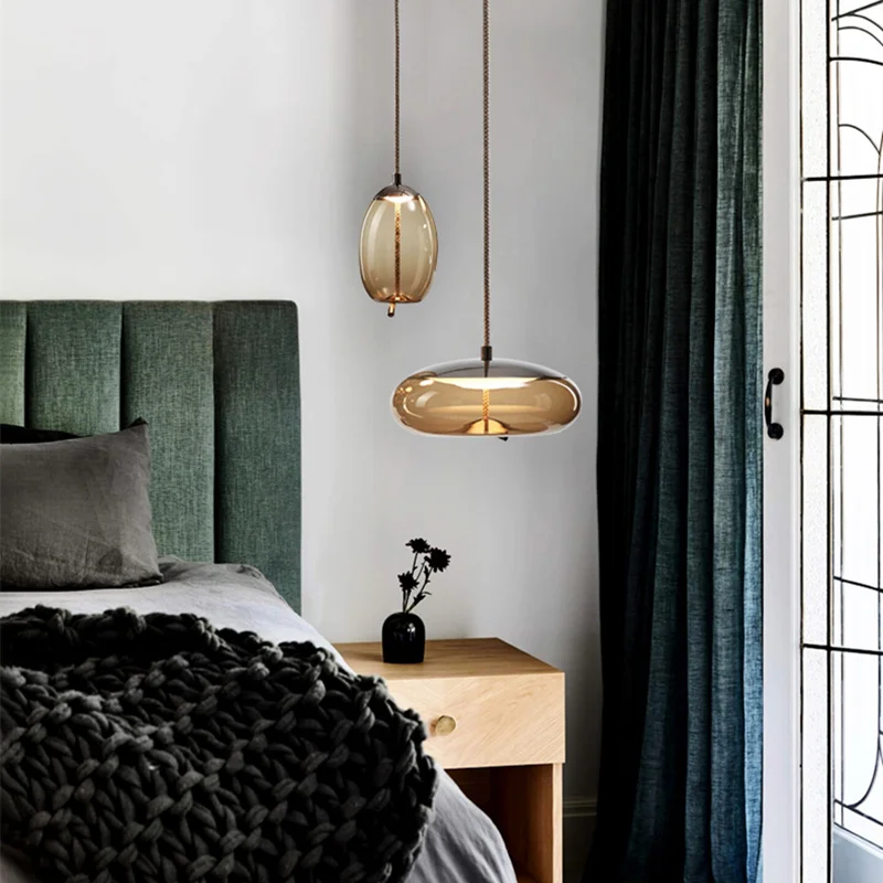 Подвесные светильники из скандинавского стекла, подвесной светильник на веревке, дизайнерская лампа для гостиной