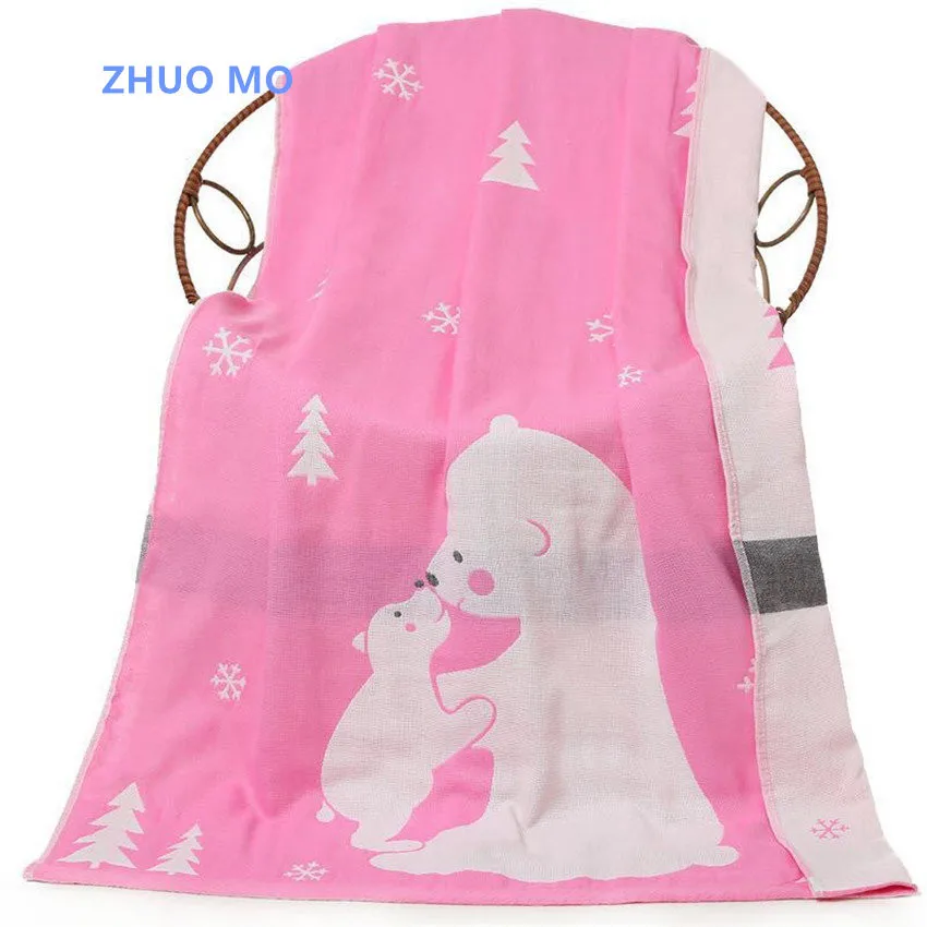 

Cute bear cat Cartoon Beach Towel bathroom for home travel Gauze Bathrobe Shawl 70*140cm Children Blanket Cotton Bath Towel