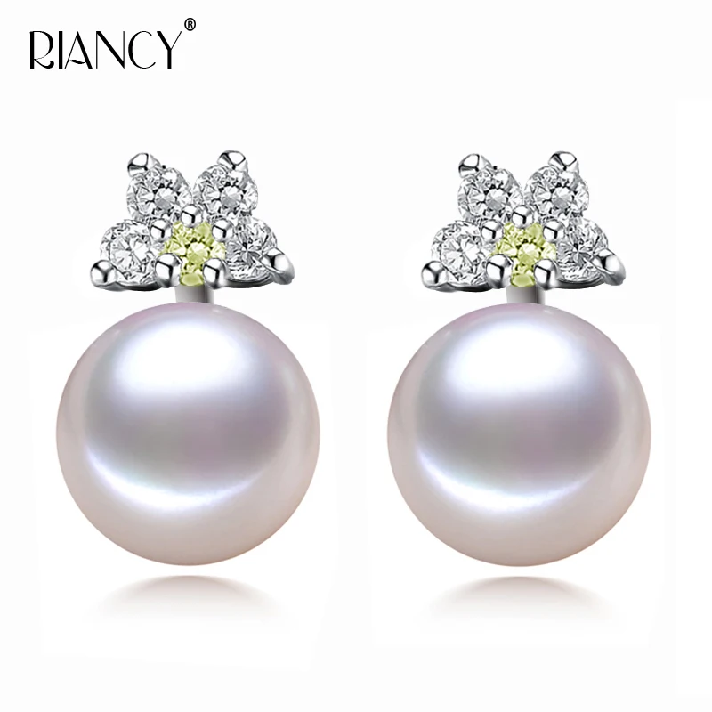 

Fashion 925 sterling silver white pearl earrings Natural Freshwater Pearl stud earring for women gift
