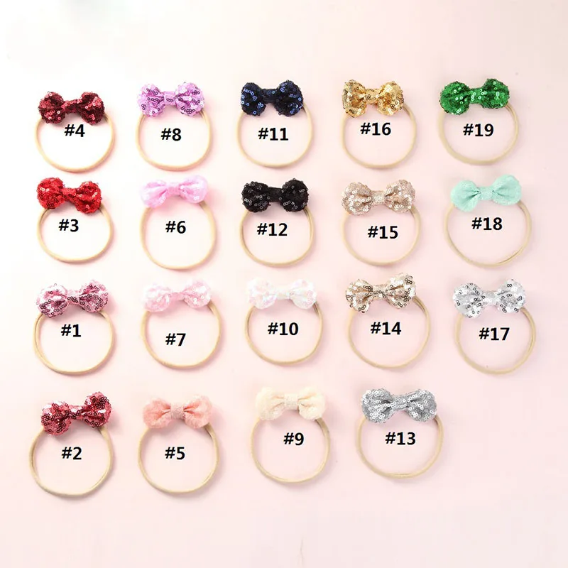 Fashion Shiny Baby Girl Nylon Elastic Headband Mini Ring Lace Bowknot Headdress Solid Color Newborn Baby Princess Headwear4