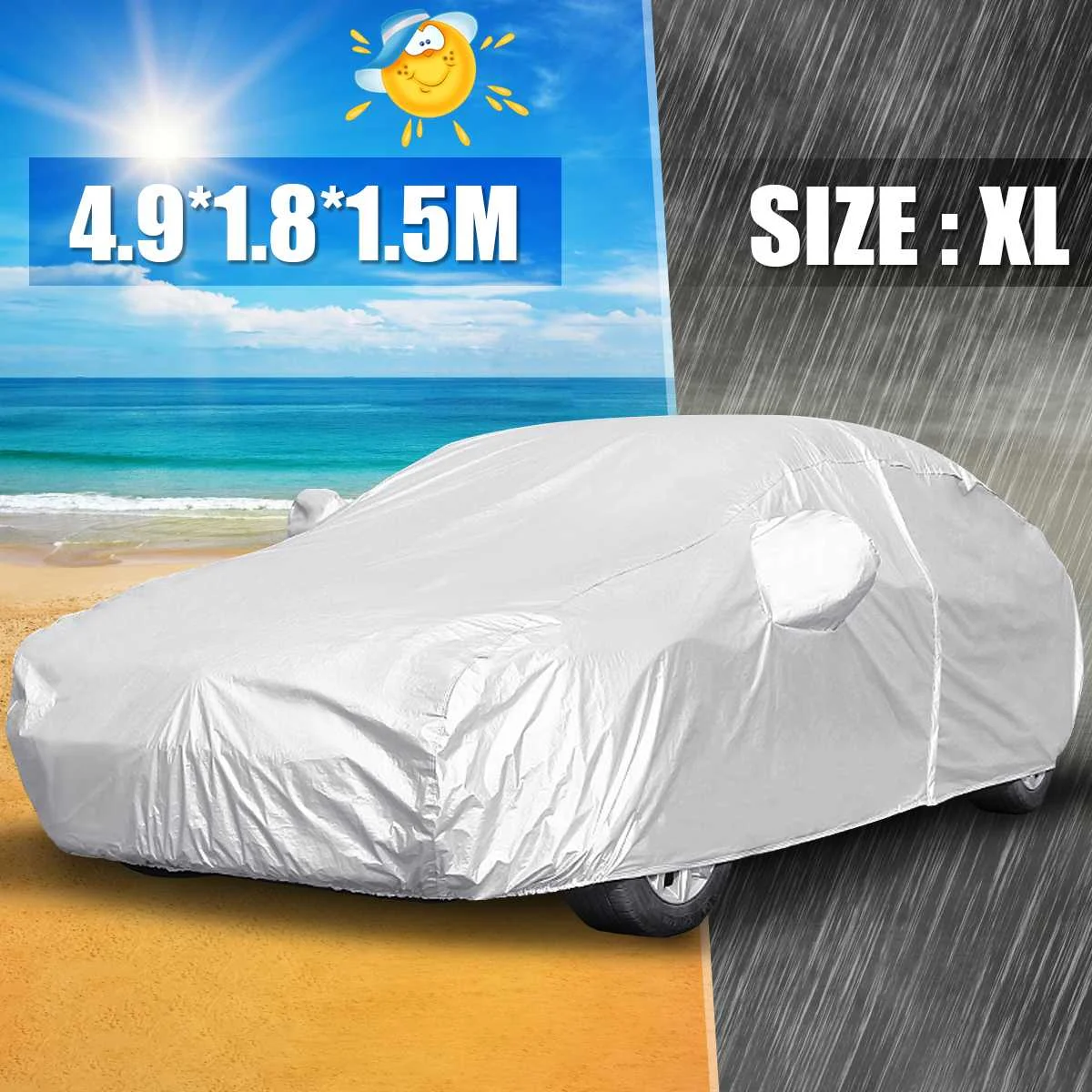 4,9x1,8x1,5 M XL Универсальный автомобильный чехол с полным покрытием, защита от УФ-лучей, защита от снега и солнца, защита от тепла и пыли