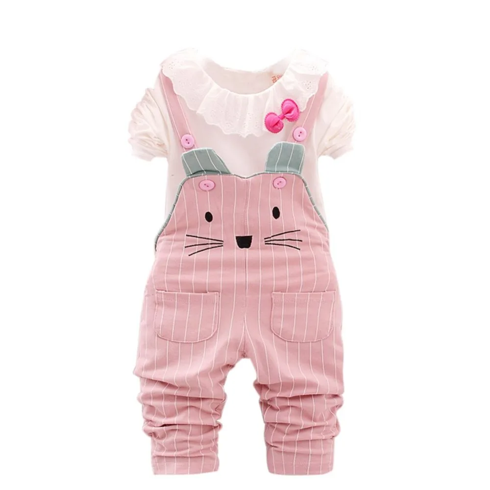 

Autumn New Baby Girl Long-Sleeved Bib Clothes Set Cartoon Cute Casual Strap Two-Piece Suit