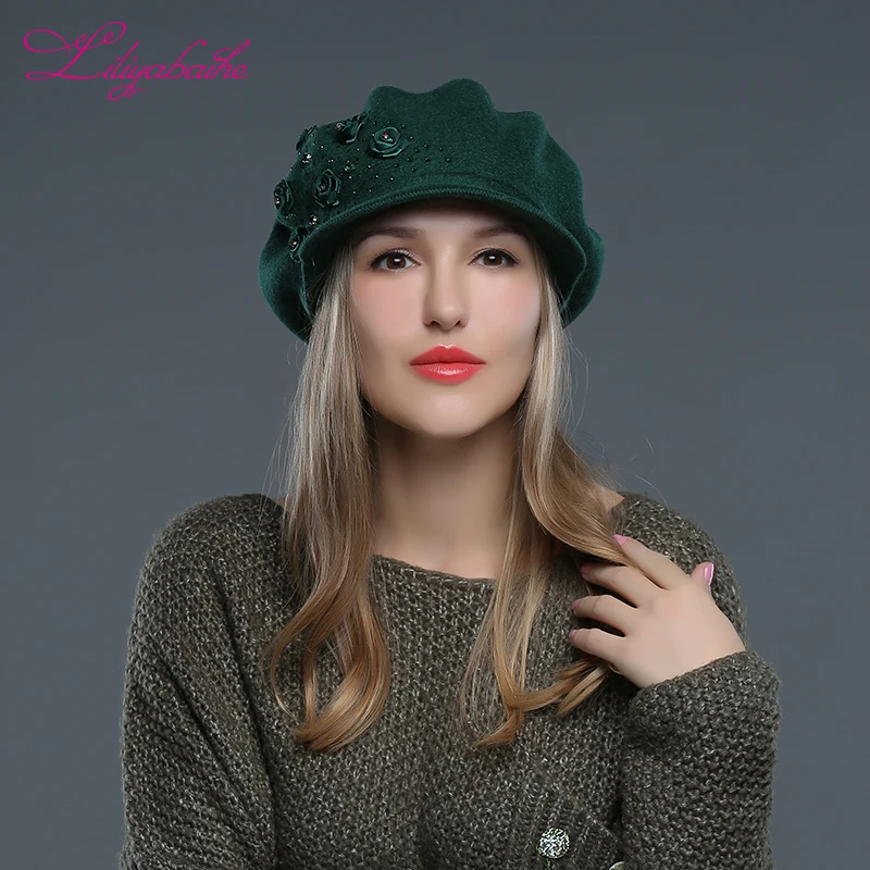 Najtaniej LILIYABAIHE kobiety kapelusz rondo dzianiny wełna angora czapka czapka zimowa ręcznie robiona róża zakrętka w kształcie kwiatu dziewczyna