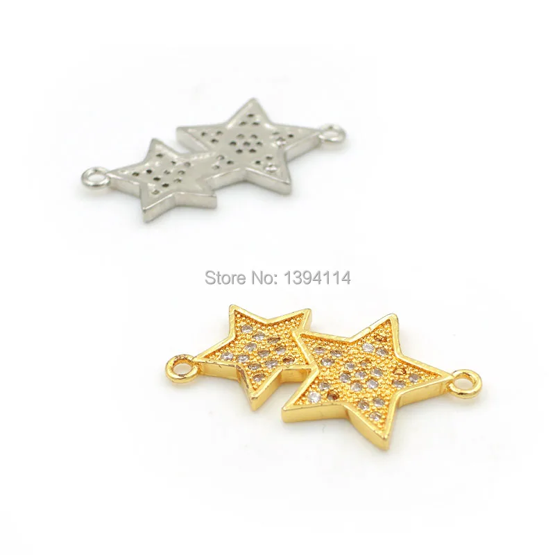 25*13*2 мм Micro Pave Clear CZ Двойной Звезда Шарм соединитель подходит для мужчин и женщин делая браслеты ювелирные изделия
