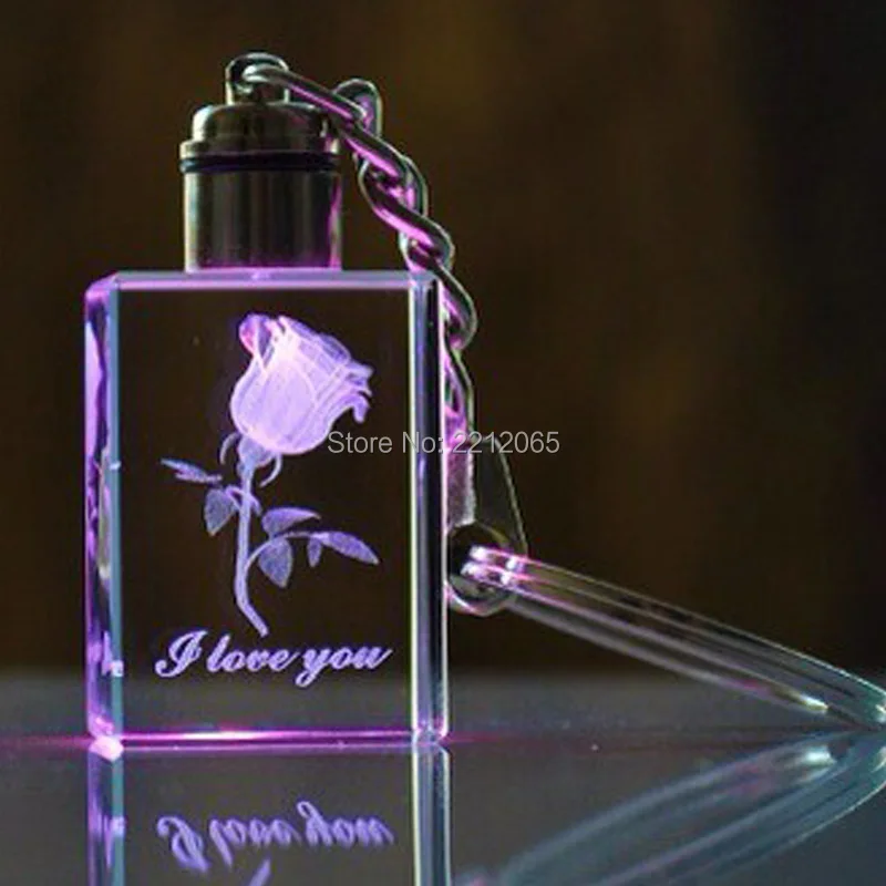 

Customize 3D Laser Crystal Picture Engraved Key Chain For Personallized Gifts(Default Blue Led Light)