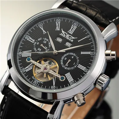 

JARAGAR Big Dial Complete Calendar Men's Watch Leather Strap Mechanical Wristwatch Male Clock Relojes Hombre