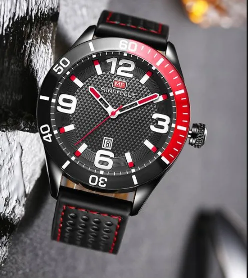 

MINI FOCUS Brand Luxury Men's Watch Quartz Analog Date Clock Male Sports Watches Men Leather Strap Casual Military Wrist