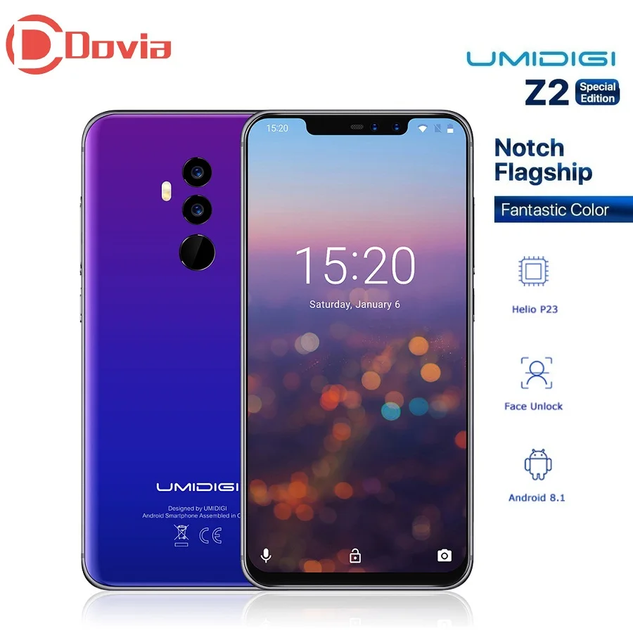 

UMIDIGI Z2 Special Edition 4G Smartphone 6.2 inch Helio P23 Octa Core Android 8.1 4GB RAM 64GB ROM Face Unlock Mobile Phone