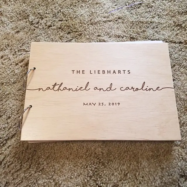 Wooden Wedding Guest Book, Laser engrave Horizontal Wedding Book with Calligraphy Names, Hardcover Instant Photo Booth Album