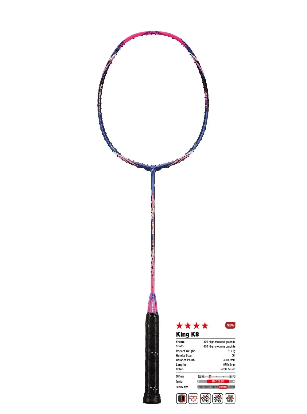 

Kawasaki Badminton Racket Frame30T Offensive Type Airfoil Frame Structure Carbon Racquet for Amateur Intermediate PlayerKing K8