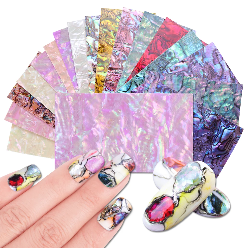 

15pcs/lot Shell Slice 3D Nail Stickers Marble Gradient Color Slider Manicure Decal Flake Tips Decoration Nail Art Design LA747-1