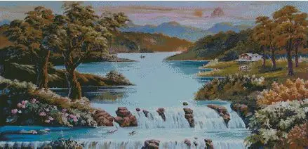 

Needlework,Embroidery,DIY Scenic The river flows in mountain forest Cross stitch kits,Art Pattern sets Cross-Stitching decor