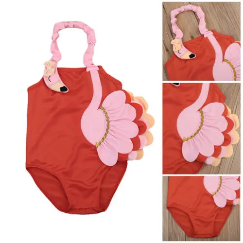 Бикини с 3D фламинго для маленьких девочек; купальный костюм; одежда для плавания