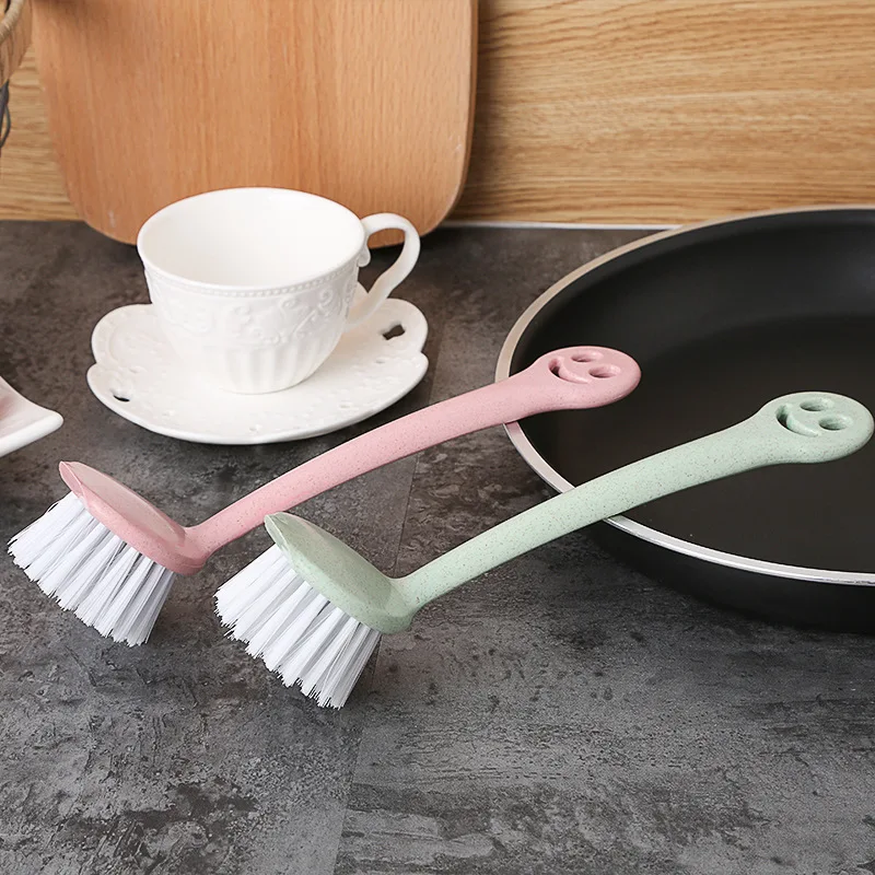 Colorful Smiley Wheat Straw Long Handle Cleaning Brush Creative Kitchen