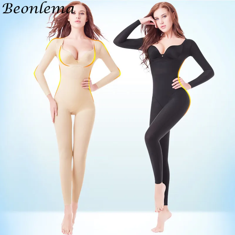 

Beonlema Body Shaping Full Cover Bodysuit Seamless Slimming Shapewear Long Sleeve Stretchy Shaper Women Belly Modeling S-2XL