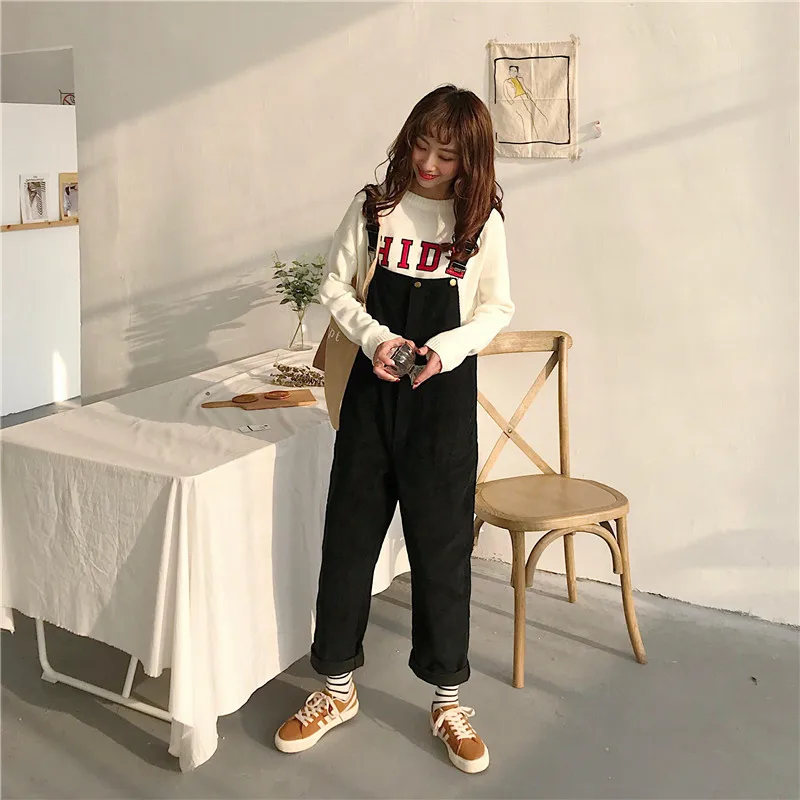 Осенний корейский стиль Ulzzang выпускник в стиле Харадзюку Комбинезоны Свободные BF