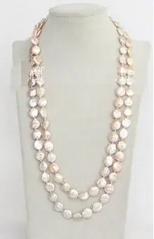 

Free Shipping>> new hot length 48" 12mm coin fastener pink freshwater pearls necklace j10384