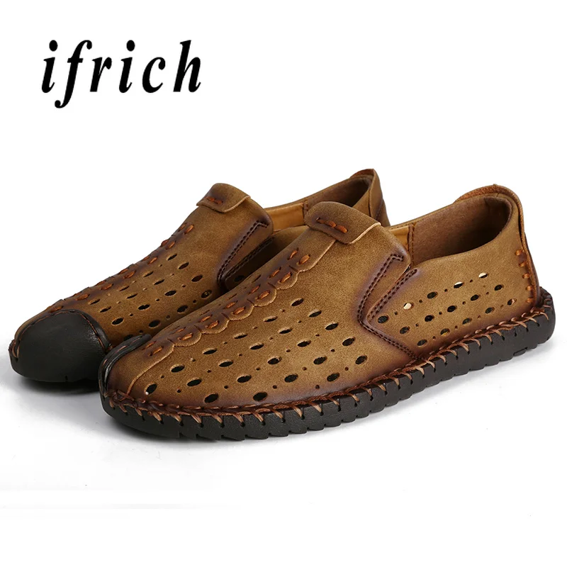

Handmade Casual Shoes For Men Khaki Black Loafers Men Shoes Hollow Outs Men Drive Footwear Breathable Flats Fashion Sneakers