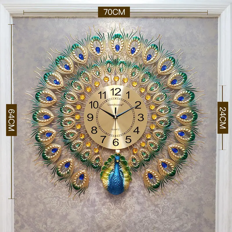 Европейские Роскошные Кварцевые креативные большие настенные часы, художественные золотые часы с изображением павлина, настенные современные дизайнерские настенные часы для гостиной - Цвет: 7