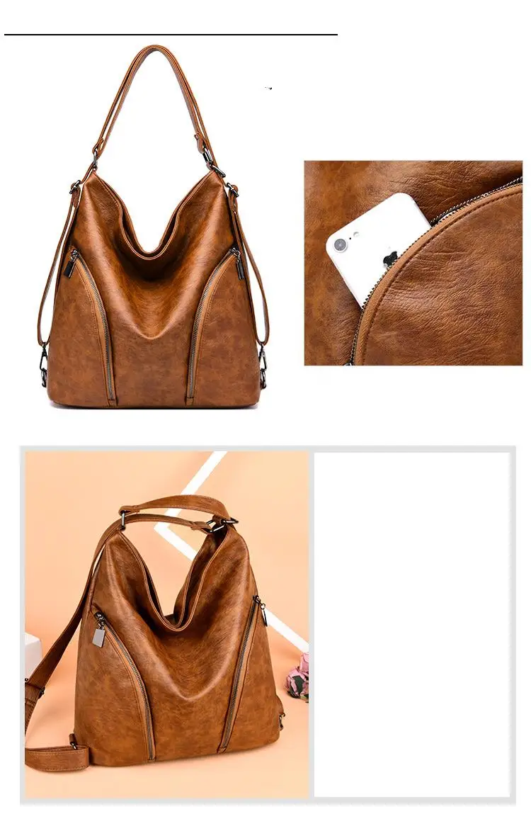 Многофункциональная Женская Большая вместительная сумка для покупок, мягкая кожаная школьная сумка, винтажные однотонные сумки на плечо для женщин