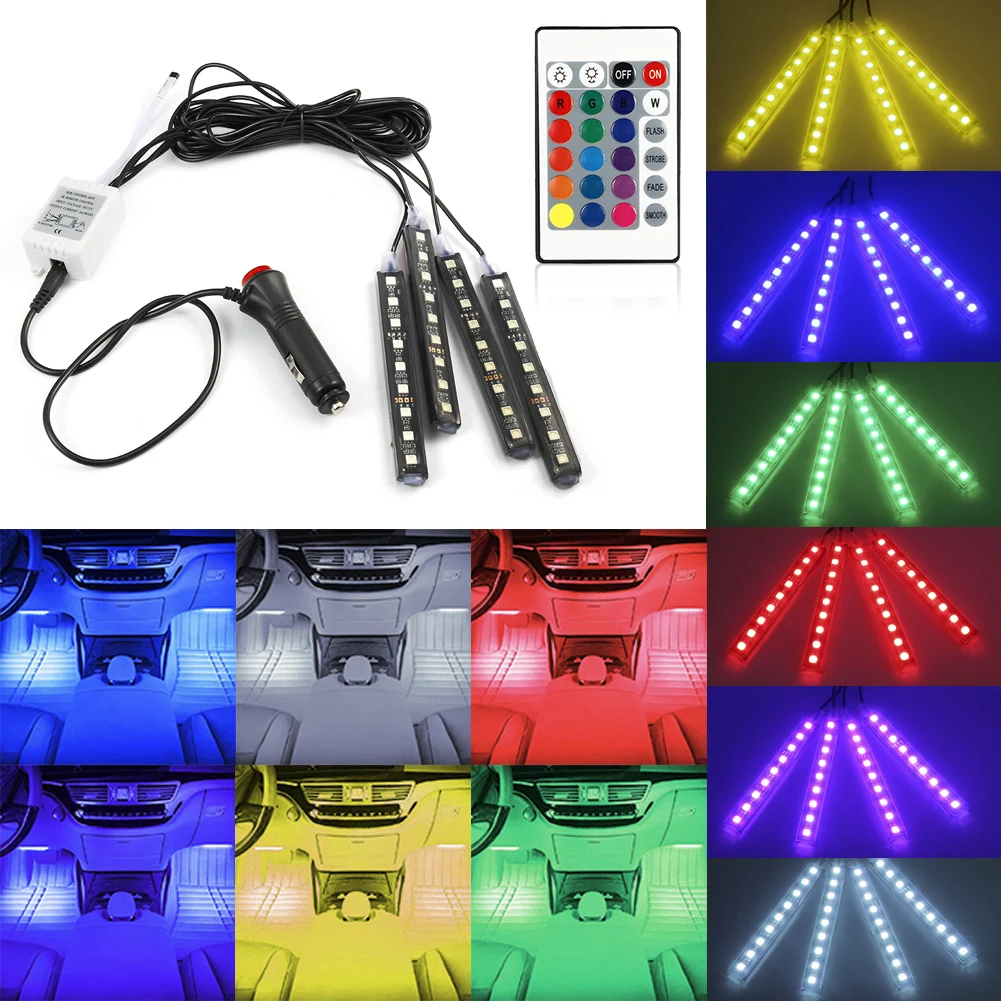Светодиодная ленсветильник RGB для автомобиля декоративная лампа 16 цветов