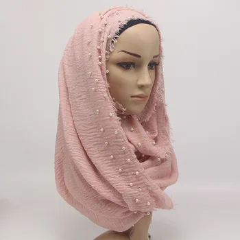 

Solid Color Muslim Headscarves Soft Scarf Hijabs New Woman Hanging Beads Wrapped Scarf Soft Head Scarf Under Cover Women's Hijab