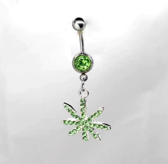 

Green Leaf Belly Navel Ring Leaf Button Body Piercing Jewelry Alloy Silver Color Belly Rings Earrings In Navel Piercing Rings