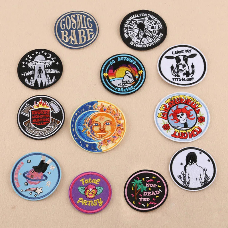 

Round UFO Parches 1 Pcs Clothes Stickers Astronaut Badges DIY Motif Stripes Patches For Clothing Embroidered Patch