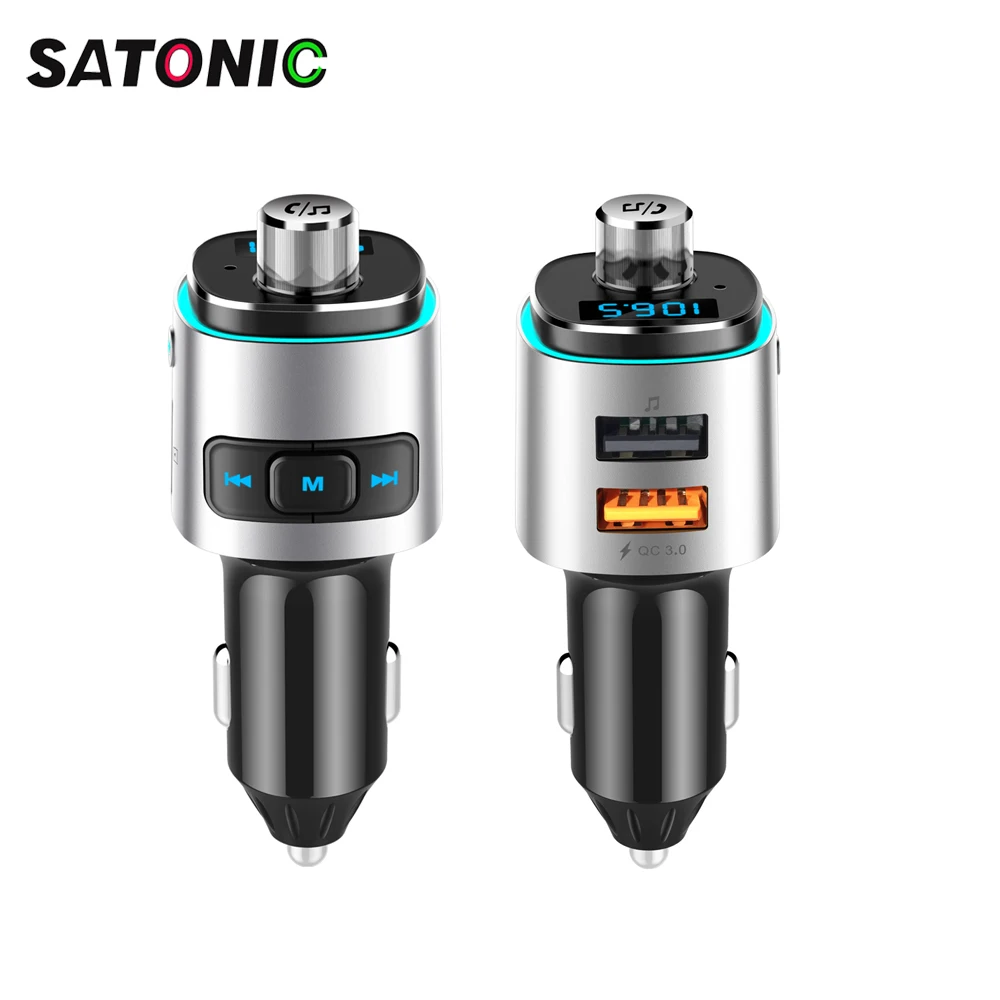 

SATONIC BC42 Car FM Transmitter Wireless Car Kit Music Player 12V Aux modulator with Quick Charge Dual USB Port