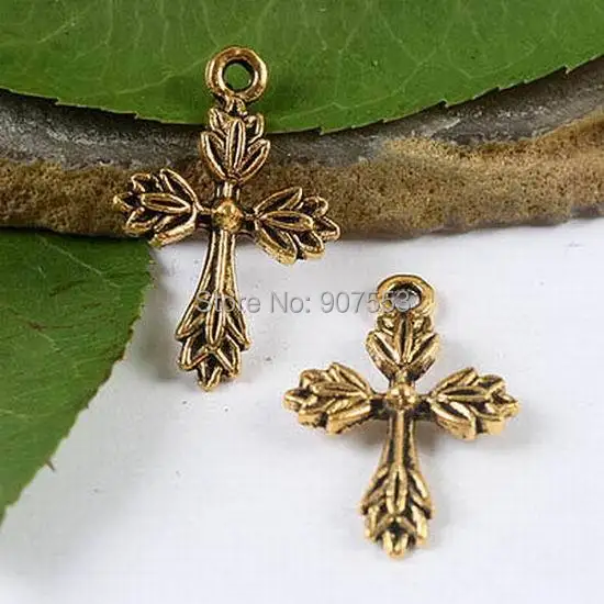 

20pcs dark gold color leaf pattern cross charms h1993