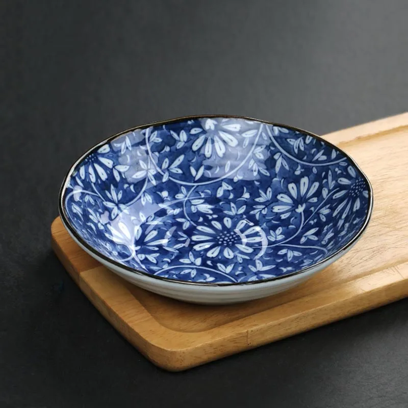 8 дюймов винтажная японская посуда домашняя керамическая синяя и белая фарфоровая тарелка блюдо для стейка десерт поднос для снэков суши Держатель тарелки