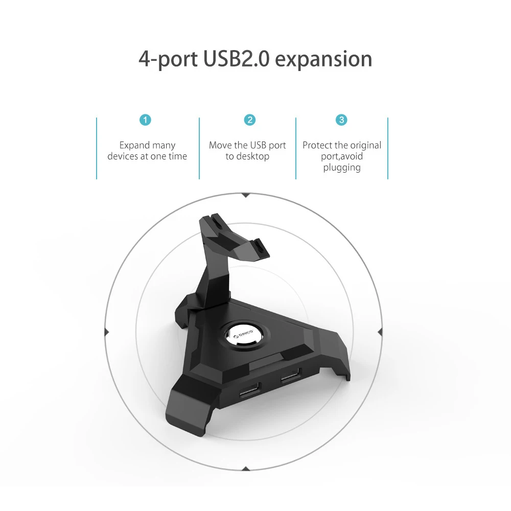 ORICO Мульти USB 2,0 концентратор Высокоскоростной 4 порта USB разветвитель Настольный кабель управление USB адаптер для Mac OS с зарядными портами постоянного тока