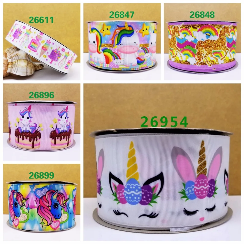 

Free shipping 50 yard per size unicorn ribbon printed grosgrain ribbon 26954