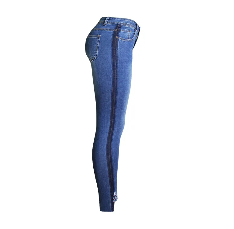 High Waist Jeans Embroidered Denim Pencil Pants Hot Fashion Stretchable Skinny Jeans Women Blue Color Slit Foot Jeans Female (7)