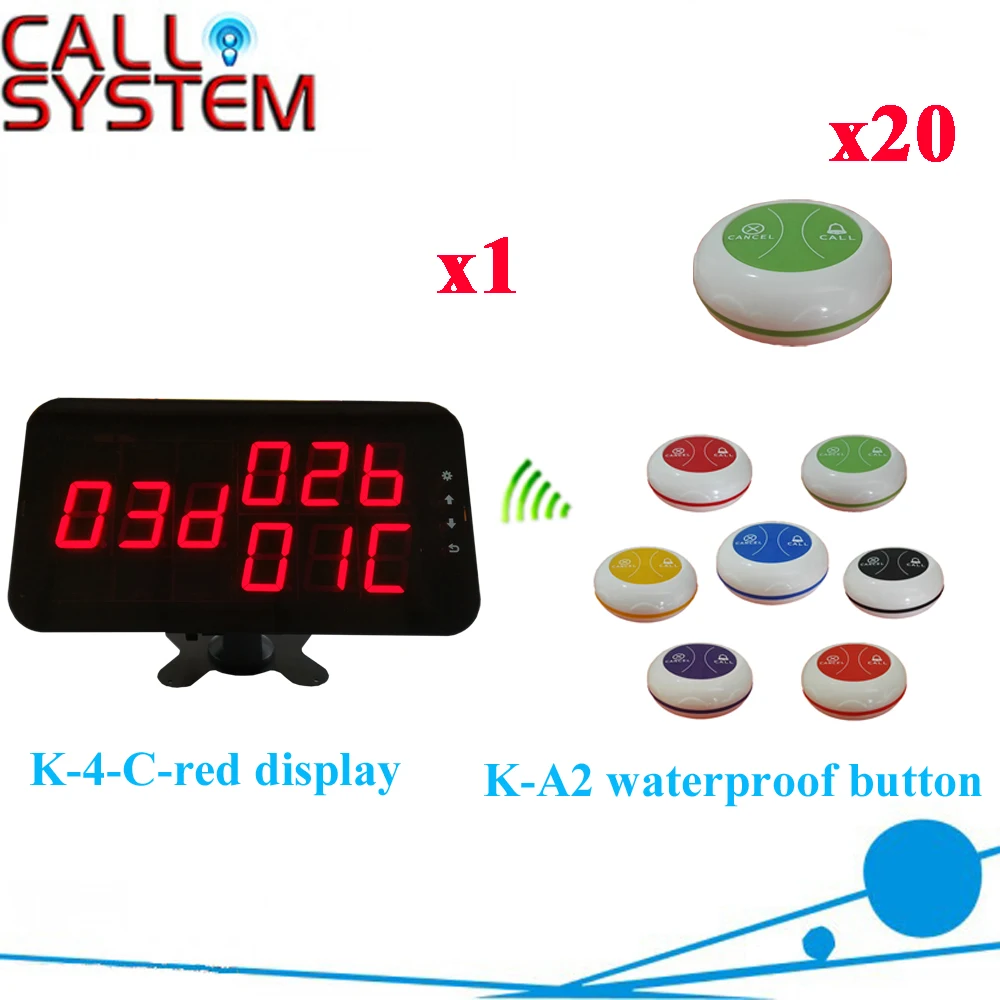 K-4-c-red+K-A2-Wgreen  1+20  Wireless Restaurant Service Bell System