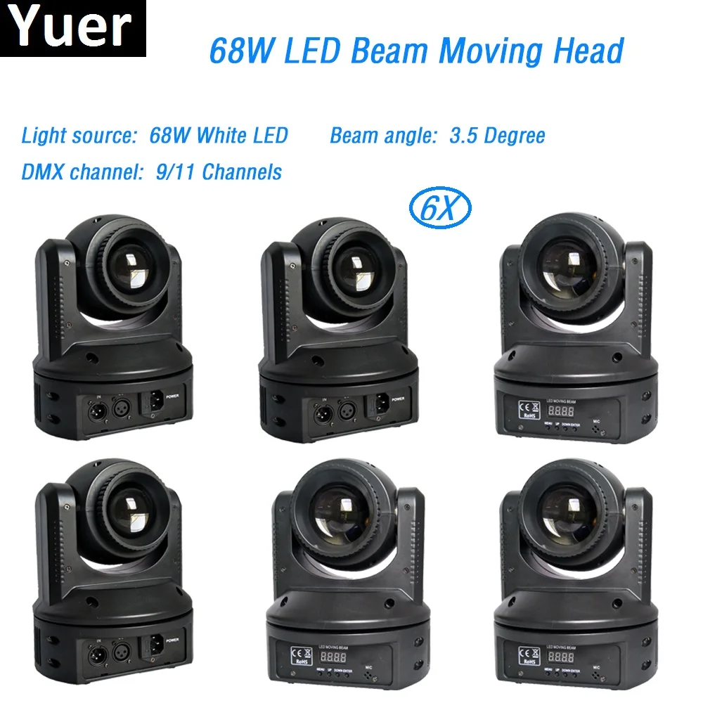 

6Pcs/Lot 68W Led Moving Head Light white Led Lamp DMX512 Beam wash effect Stage Lights DJ disco spot Lighting party led strip