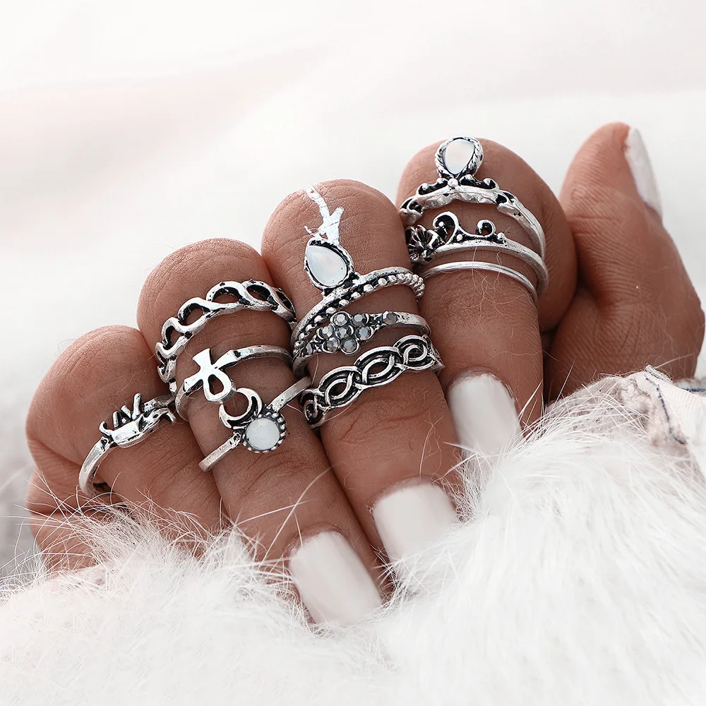

10pcs/Set Gold Color Flower Midi Ring Sets for Women Silver Color Boho Beach Vintage Turkish Punk Elephant Knuckle Ring