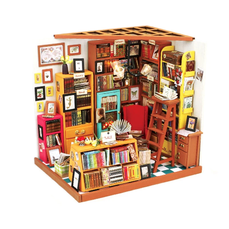 DIY Doll House Miniature With Furnitures Wooden Dollhouse Handmade Puzzle Toys Gift For Children Sam's Bookstore DG102 #E DIY Doll House Miniature With Furnitures Wooden Dollhouse Handmade Puzzle Toys Gift For Children Sam's Bookstore DG102 #E