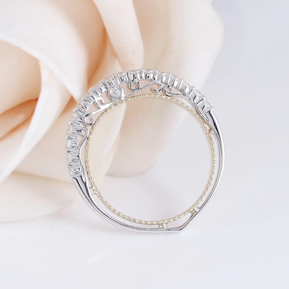 DovEggs романтическое 14 к два тона золото F цвет Муассанит Половина Вечности обручальное кольцо для женщин элегантное обручальное кольцо