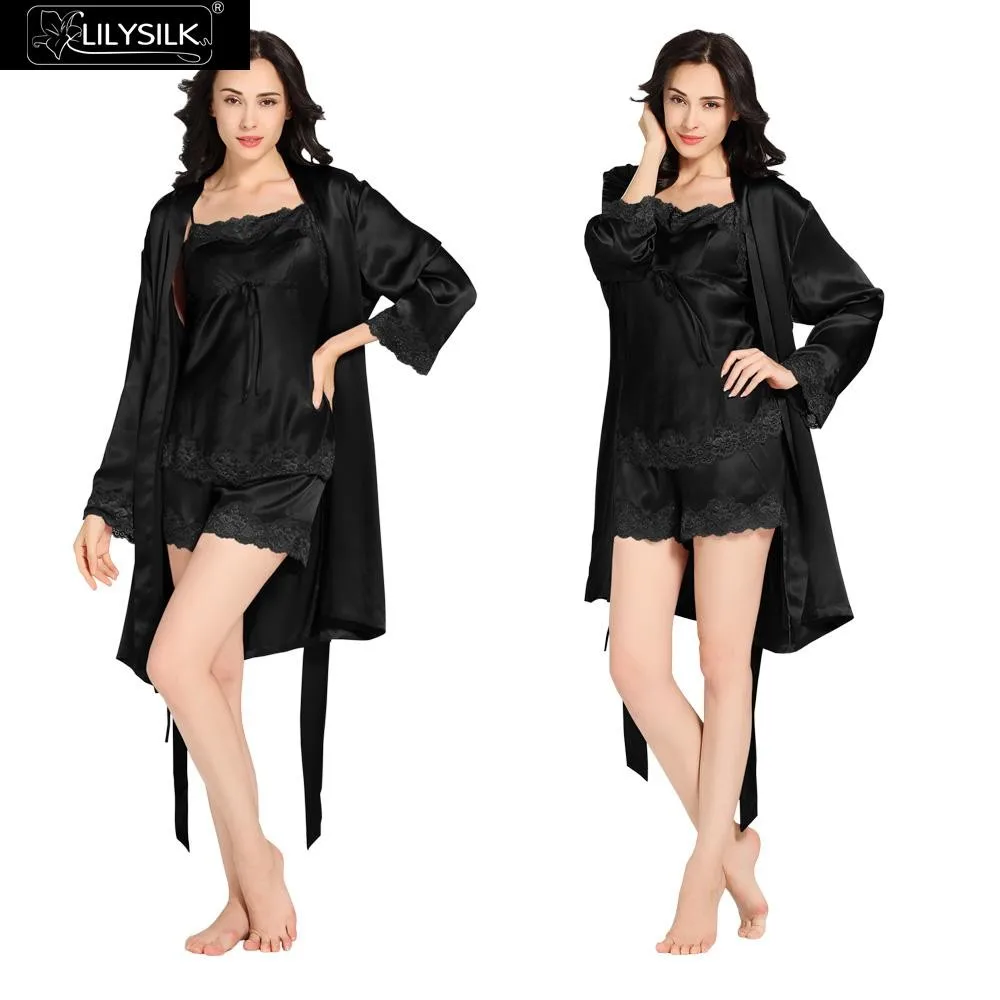 1000-black-22-momme-short-lacey-silk-camisole-&-dressing-gown-set