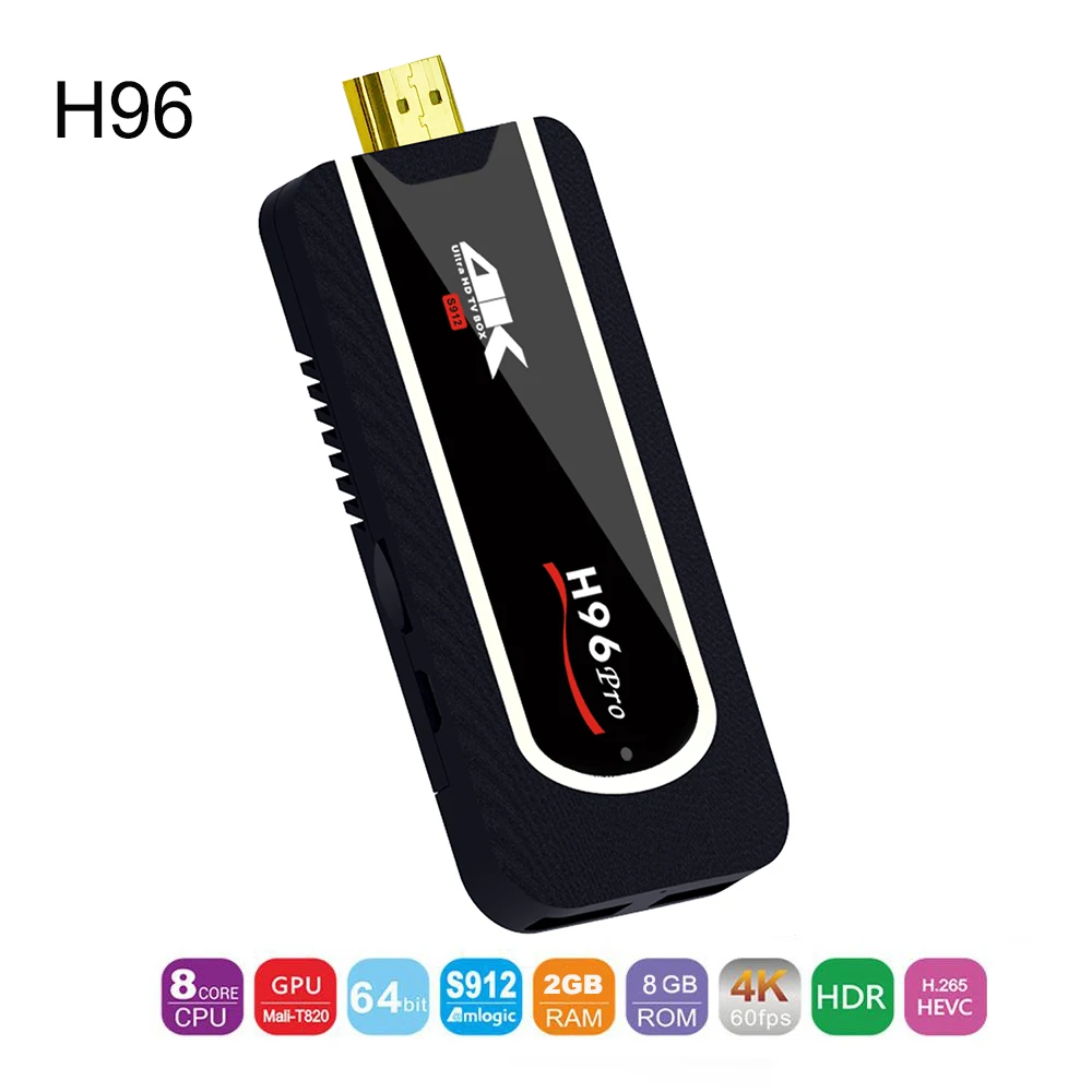 H96 Pro 4 K TV Stick 2 GB 16 GB Netflix Android TV inalámbrico HDMI Dongle Octa Core Amlogic S912 2,4g 5G Wifi Smart Android Mini PC