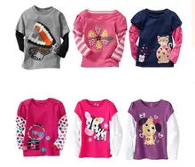 2016 tiskok New 100% Cotton Kids Clothes Child Blouse Clothing For baby Girls T shirts Top Long Seeve Flower Spring Autumn